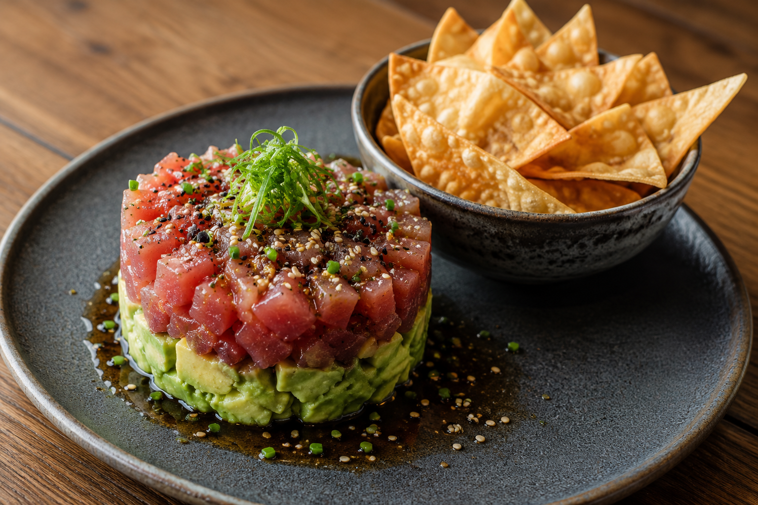 Tuna Tartare with Wonton Chips for Foodservice
